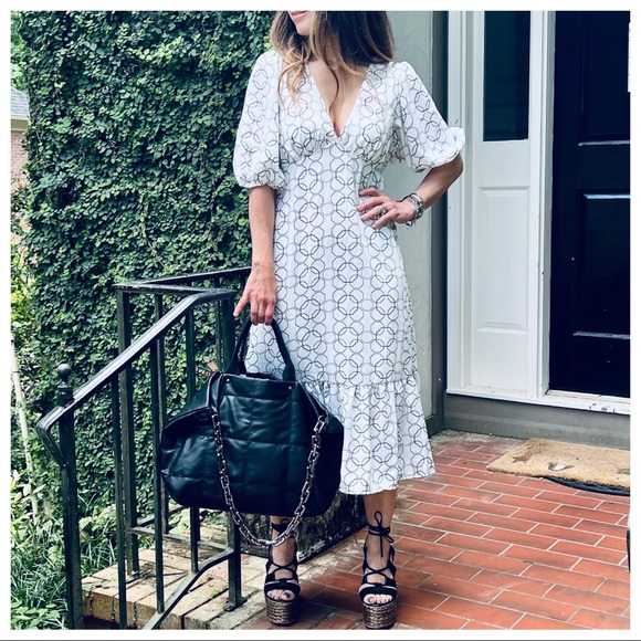 Boho Half Sleeve Geometric Print Prairie Dress - Picture 2 of 8